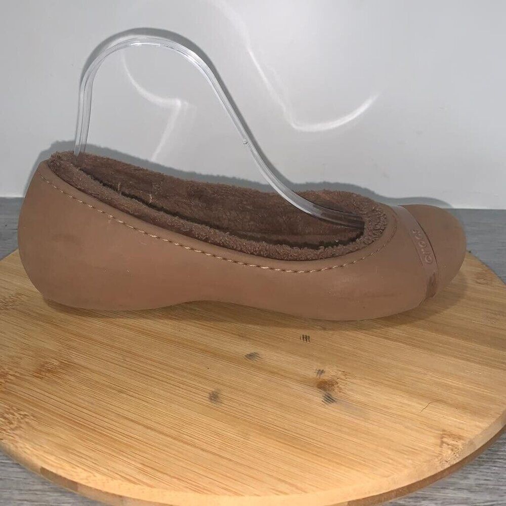 Crocs Nanook Fuzzy Fur Lined Flats Women Size 8 Brown Comfort Shoes Slip On